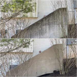 Large concrete cleaning before and after done by Oddly Satisfying Pressure Washing