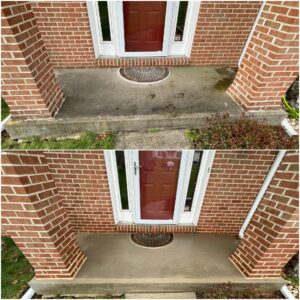Front steps concrete cleaning performed by Oddly Satisfying Pressure Washing