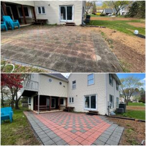 Brick patio cleaning performed by Oddly Satisfying Pressure Washing