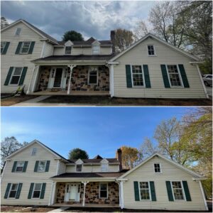 A view of a home before house washing performed by Oddly Satisfying Pressure Washing