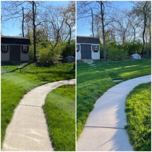 A concrete pathway before and after cleaning by Oddly Satisfying Pressure Washing