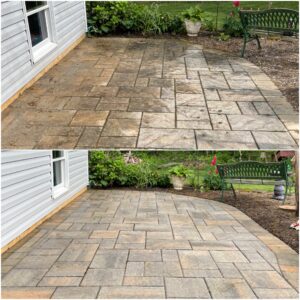 Oddly Satisfying Pressure Washing cleaning patio pavers