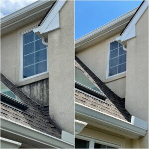 Photo of the side of a house cleaned by Oddly Satisfying Pressure Washing