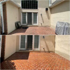 Photo of a courtyard made of brick cleaned by Oddly Satisfying Pressure Washing