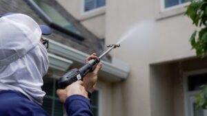 Oddly Satisfying Pressure Washing employee pressure washing a house